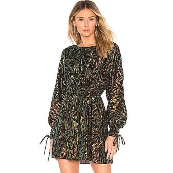 NWT House of Harlow 1960 x REVOLVE Clark Dress Metallic Black Mini size L - Picture 1 of 14